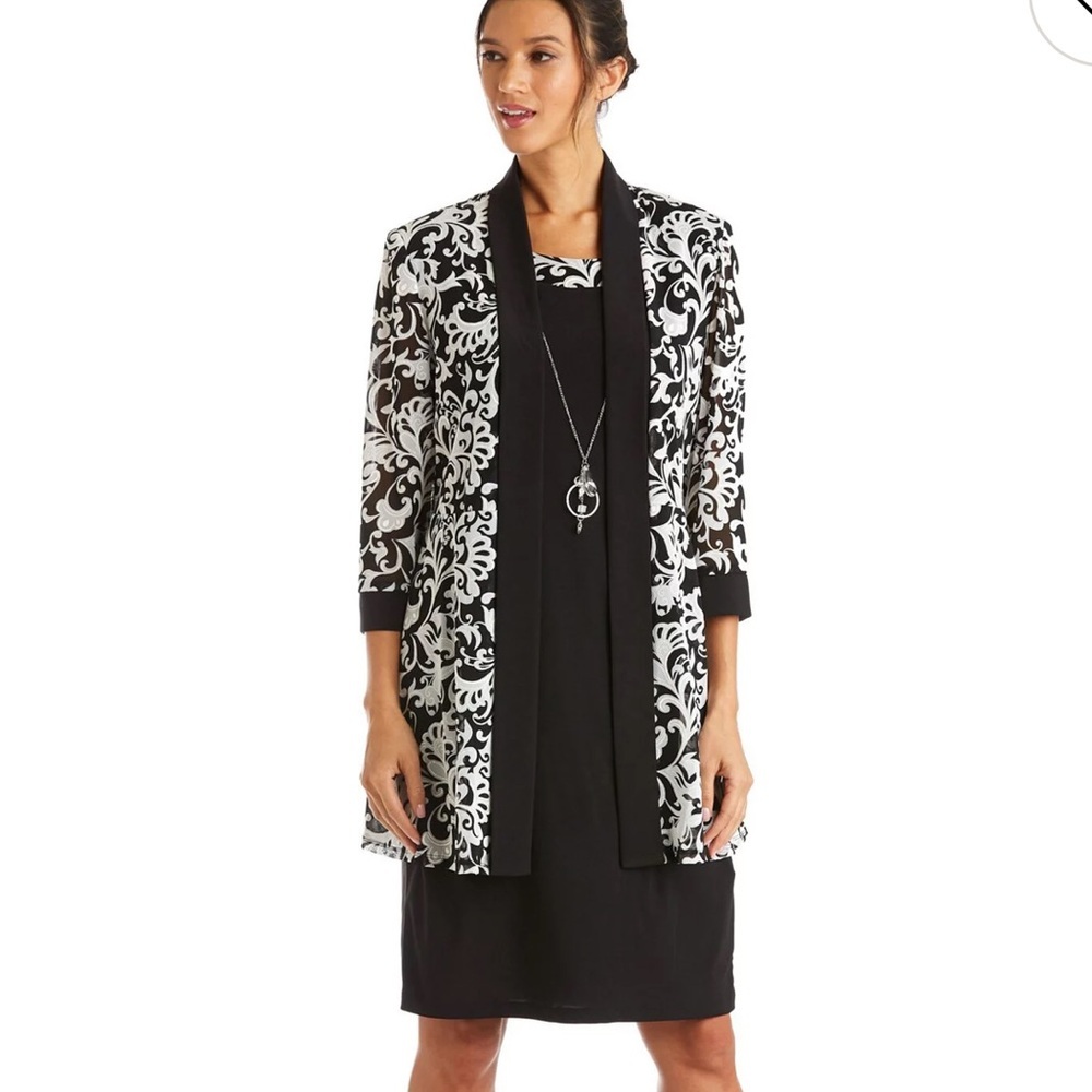 R & M Richards Dress with Eggplant & White Floral Jacket set Sz 18W NWT